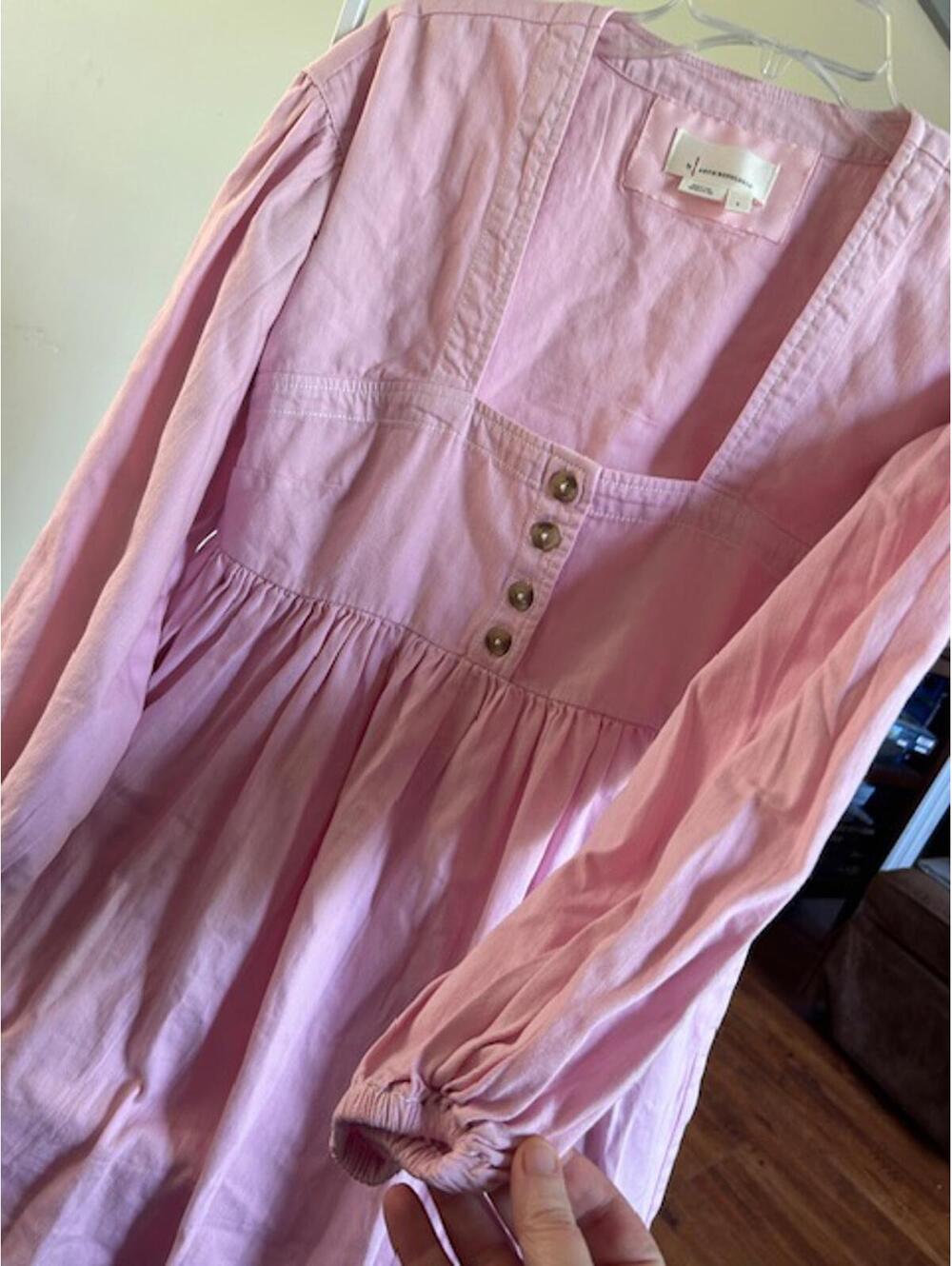 Anthropologie Pink Long Sleeve Button Front Dress Size Small - Picture 2 of 4